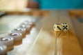 Dices for backgammon. Back gammon table game close up shot. Royalty Free Stock Photo