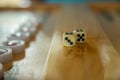 Dices for backgammon. Back gammon table game close up shot. Royalty Free Stock Photo