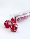 Dices for dnd, role playing games and board games in a transparent tube Royalty Free Stock Photo