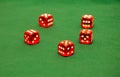 Dices on green cloth Royalty Free Stock Photo