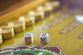 Dices set.Play backgammon table game.Rolling dice in old board game Royalty Free Stock Photo