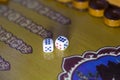 Dices set.Play backgammon table game.Rolling dice in old board game Royalty Free Stock Photo