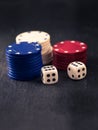 Dices and stacks of poker chips Royalty Free Stock Photo