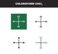 Vector molecule of chloroform or trichloromethane in several variants - organic chemistry concept Royalty Free Stock Photo