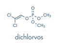 Dichlorvos organophosphate insecticide molecule. Neurotoxin pesticide that blocks the acetylcholinesterase enzyme. Skeletal.