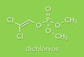 Dichlorvos organophosphate insecticide molecule. Neurotoxin pesticide that blocks the acetylcholinesterase enzyme. Skeletal.