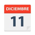Diciembre 11 - Calendar Icon - December 11. Vector illustration of Spanish Calendar Leaf