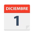 Diciembre 1 - Calendar Icon - December 1. Vector illustration of Spanish Calendar Leaf Royalty Free Stock Photo