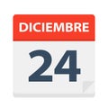 Diciembre 24 - Calendar Icon - December 24. Vector illustration of Spanish Calendar Leaf