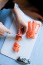 Dicing salmon Royalty Free Stock Photo
