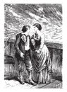 Dick, my dear child, my captain! said Mrs. Weldon, vintage engraving