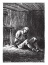 Dick Sand, closely makes, was deposited at the bottom of a barrack, vintage engraving