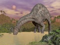 Dicraeosaurus dinosaur drinking - 3D render Royalty Free Stock Photo