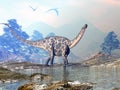 Dicraeosaurus dinosaur walking - 3D render Royalty Free Stock Photo