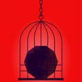Dictatorship banner. The planet is in the cage of the dictator. Power over the world