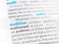 Dictionary definition of audition. Learn the meaning of performance-based assessment for casting roles Royalty Free Stock Photo