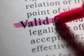 Dictionary definition of valid Royalty Free Stock Photo