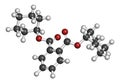 Dicyclohexyl phthalate DCP plasticizer molecule. 3D rendering. Atoms are represented as spheres with conventional color coding:.