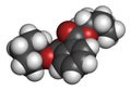 Dicyclohexyl phthalate DCP plasticizer molecule. 3D rendering. Atoms are represented as spheres with conventional color coding:.