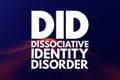 DID - Dissociative Identity Disorder acronym, medical concept background Royalty Free Stock Photo