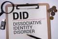 DID - Dissociative Identity Disorder acronym, medical concept background. Royalty Free Stock Photo