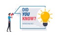 Did you know with frame and bulb, idea box, quote for interesting fact. Useful tips and testimonials concept with tiny people