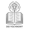 Did you know interesting fact, education information in learning book line icon. Helpful advice, fun fact, quick tips, quiz vector Royalty Free Stock Photo