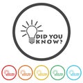 Did you know isolated icon. Set icons in color circle buttons