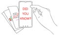 Did you know. Message on smartphone display. Note for business and entertainment. Modern problems and solutions. Sketch