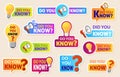 Did you know. Speech bubbles with question mark for social media. Information labels for web post. Discussion marketing