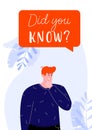 Did you know vector vertical illustration with thinking man and speech bubble Royalty Free Stock Photo