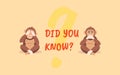 Did you know. Yellow question with two monkeys with closed eyes and mouth communication.