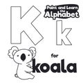 Didactic Alphabet to Color it, with Koala and Letter K, Vector Illustration