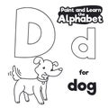 Didactic Alphabet to Color it, with Letter D and Dog, Vector Illustration