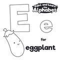 Didactic Alphabet to Color it, with Letter E and Eggplant, Vector Illustration