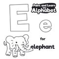 Didactic Alphabet to Color it, with Letter E and Elephant, Vector Illustration