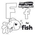 Didactic Alphabet to Color it, with Letter F and Fish, Vector Illustration Royalty Free Stock Photo