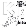 Didactic Alphabet to Color it, with Letter K and Kite, Vector Illustration Royalty Free Stock Photo