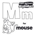 Didactic Alphabet to Color it, with Letter M and Mouse, Vector Illustration