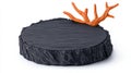 Diecut black stone platform with orange coral decoration on a white isolated background Royalty Free Stock Photo