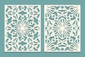 Die cut cards. Laser cut ornamental panel with snowflakes pattern. Cutout silhouette with winter ornament Suitable for printing, e