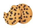 die cut dark chocolate chip cookies piece stack and crumbs on white background of closeup tasty bakery organic homemade American Royalty Free Stock Photo
