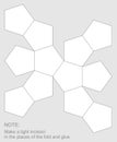 Die cut dodecahedron template. Unfolding polygon with cutting and scoring lines. Cut and glue yourself out of paper. Vector