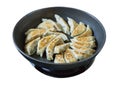 Top view of Fried dumplings Gyoza in a frying pan, focus selective Royalty Free Stock Photo