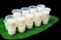 Top view of Thai Sweet Fermented Rice on the banana leaf, focus selective