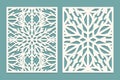 Die and laser cut decorated panels with snowflakes pattern. Laser cutting decorative lace borders patterns. Set of Wedding Invitat