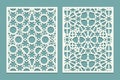 Die and laser cut ornamental panels with Arabic geometric ornament. Laser cutting decorative lace borders patterns. Set of Wedding Royalty Free Stock Photo