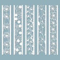 Die and laser cut ornamental panels with floral pattern. bell, dandelion, Orchid, flowers and leaves. Laser cut decorative lace Royalty Free Stock Photo