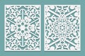 Die and laser cut ornamental panels with snowflakes pattern. Laser cutting decorative lacy borders patterns. Set of Wedding Invita