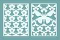 Die and laser cut ornate lace panels patterns with butterflies. Set of bookmarks templates. Cabinet fretwork panel. Laser Cut meta